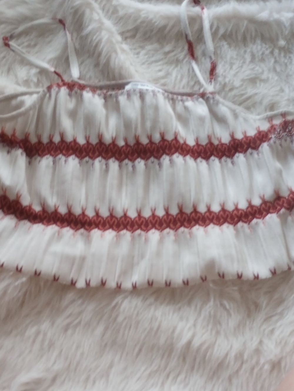 Zara White Crop Top with Rust Embroidery